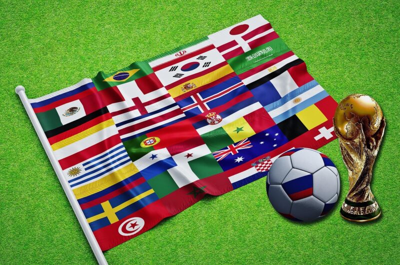 サッカーボールと各国の国旗