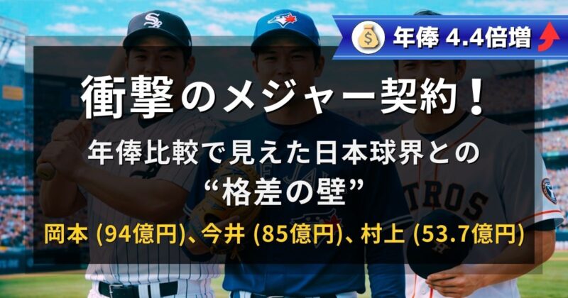 岡本、今井、村上の衝撃のメジャー契約！年俸平均約4.4倍増！