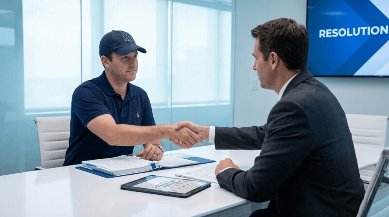 年俸調停を回避して握手する画像