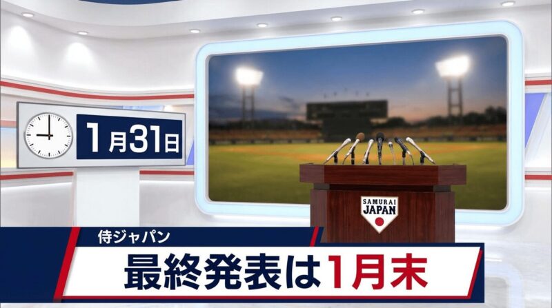 WBCの最終発表をするTVニュース番組の画像