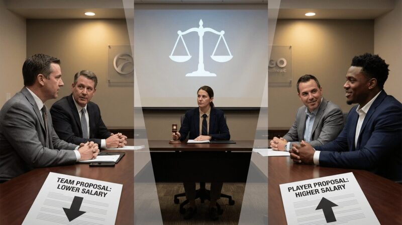 年俸調停を表すように第三者が間にいる画像