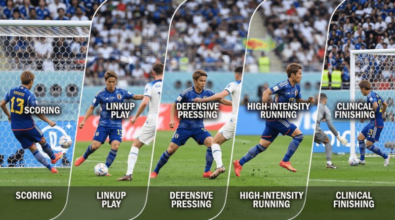 5項目に合わせて選手の写真が5枚ある画像