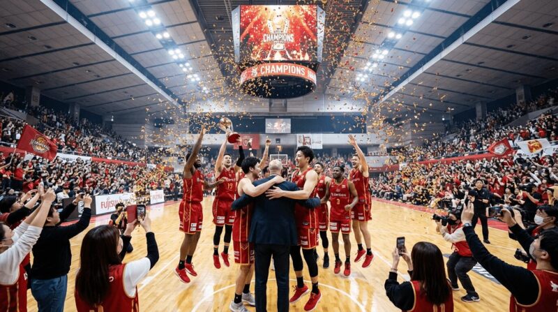 琉球ゴールデンキングスをイメージしたチームの優勝の画像