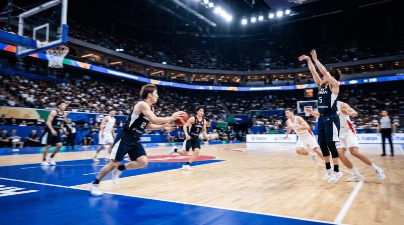 バスケで守備から攻撃に転じる状況の画像