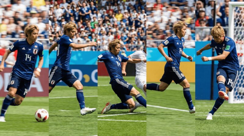 5パターンの金髪の日本代表選手のプレー画像