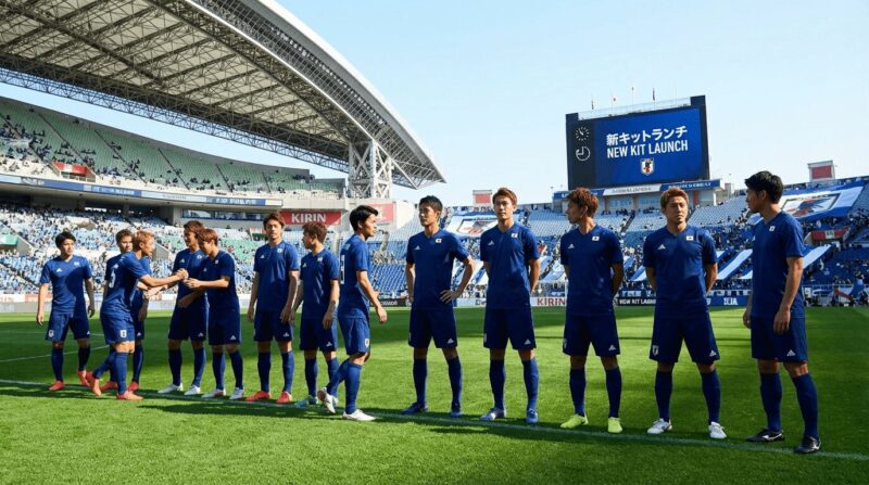 代表選手がグランドに整列している画像