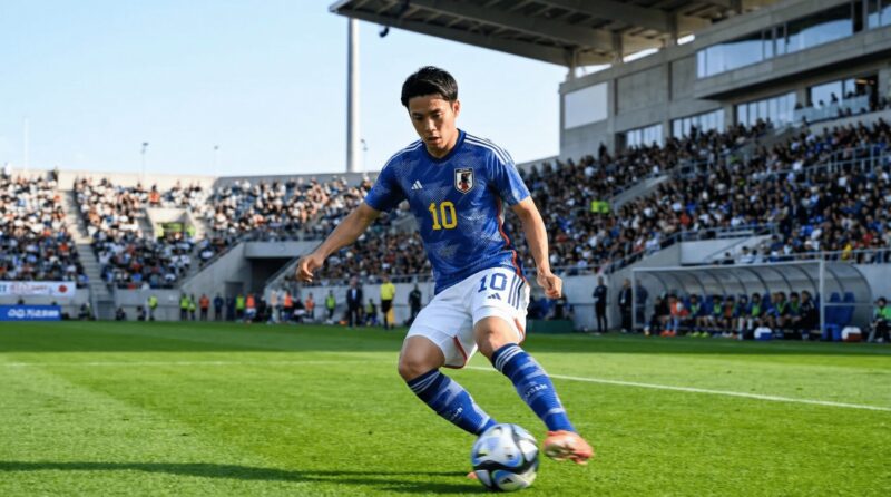 ボールを足元でトラップしてキープする日本代表選手の画像