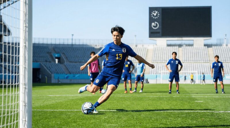 シュート練習する代表選手の画像