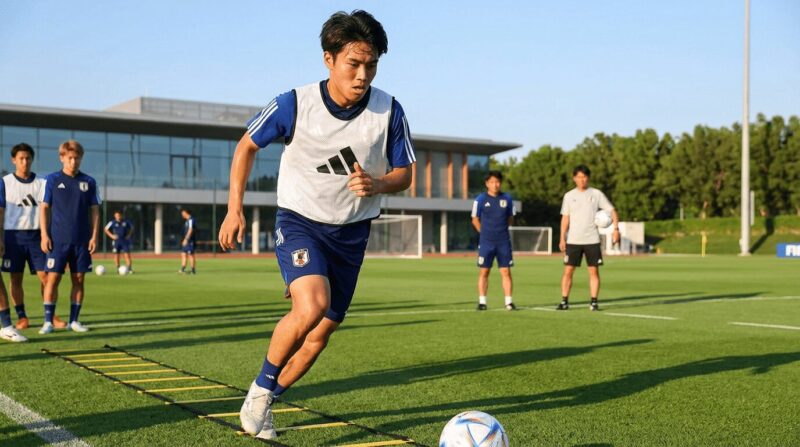 若いサッカー選手が練習している画像