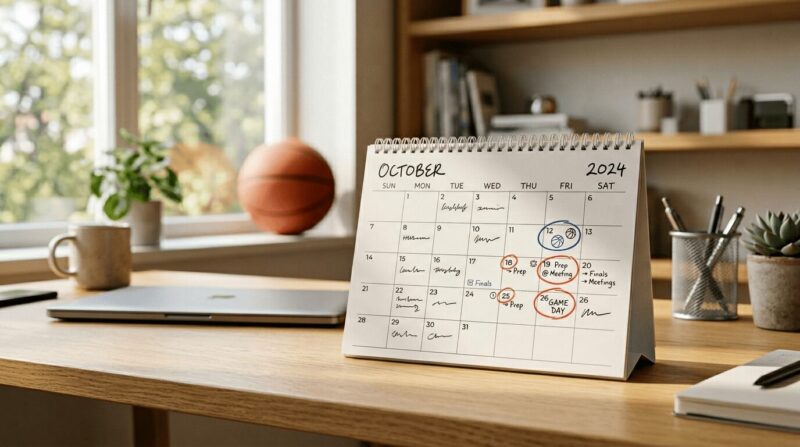 カレンダーとバスケットボールの画像