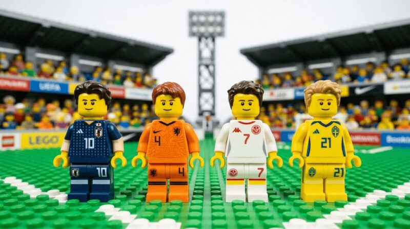 グループF4カ国のユニフォームを着たレゴフィギュアの画像