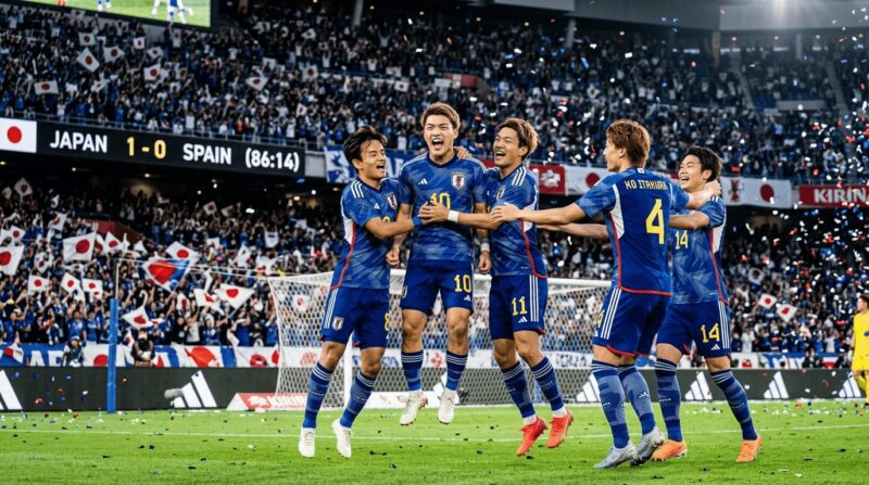 ゴールを決めて喜ぶ代表選手の画像