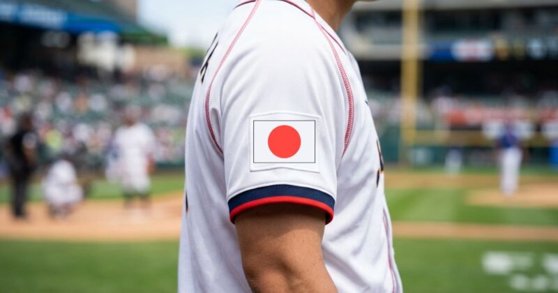 ユニフォームの袖に国旗（日の丸）のワッペンがついている画像