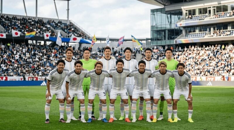 日本代表アウェイ新ユニフォームを着た選手をイメージした画像