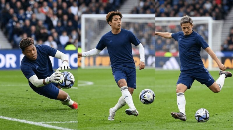 ポジション別に練習している日本代表選手3人の画像