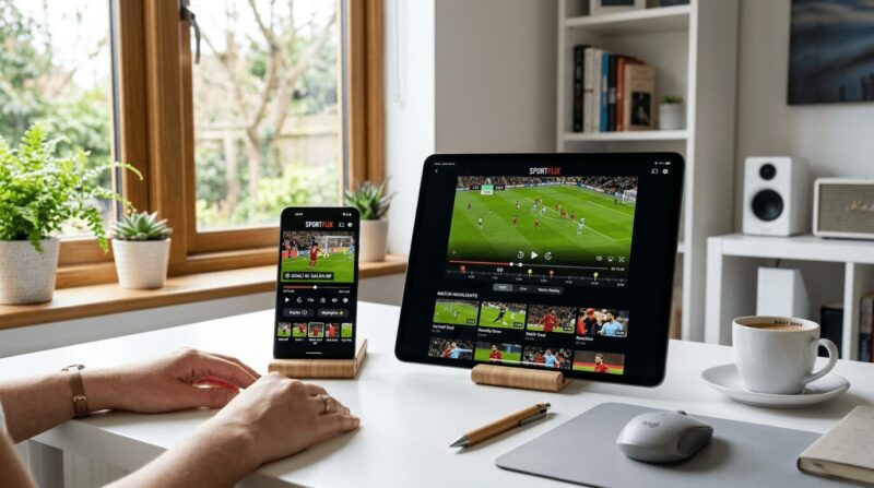 PCやスマホで試合を見ている画像