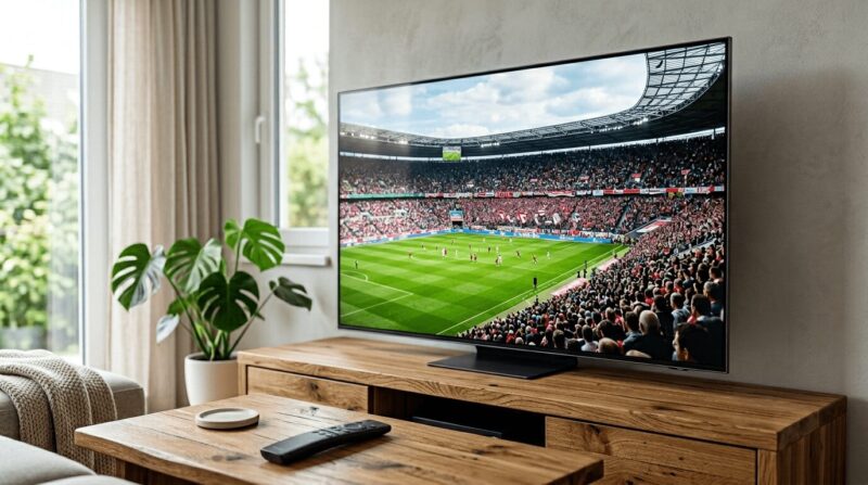 TVでサッカーを映している画像