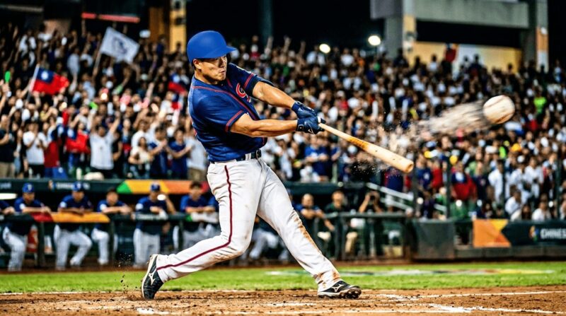 チャイニーズ・タイペイ代表選手がバッティングしている画像