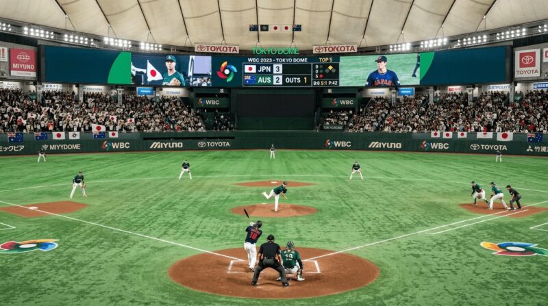 東京ドームでオーストラリア代表が試合をしている画像