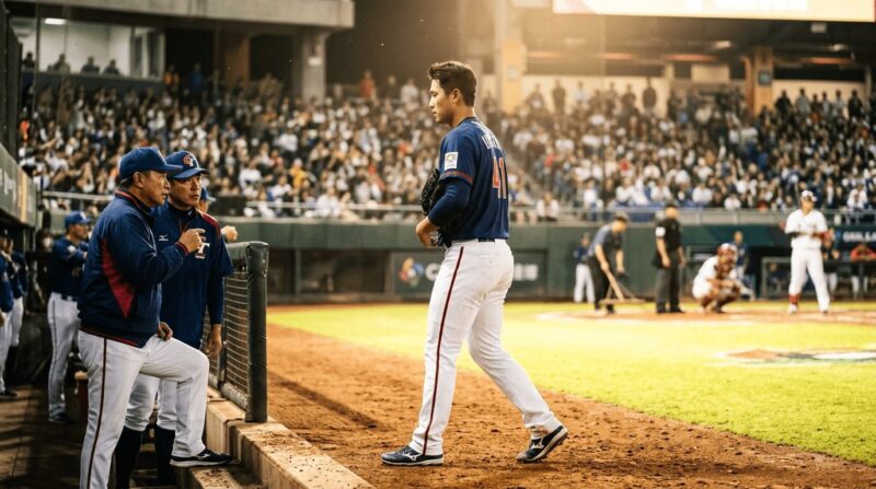 チャイニーズ・タイペイ代表の投手交代シーンの画像