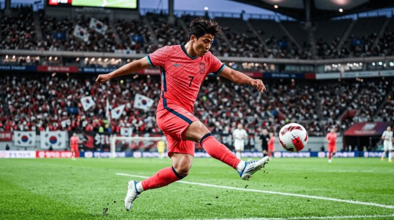 韓国代表の選手がシュートを打っている画像