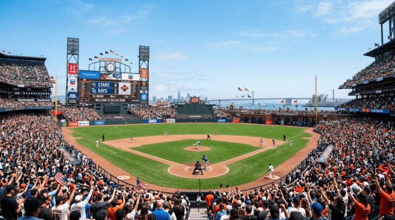 海の近くの野球場の画像