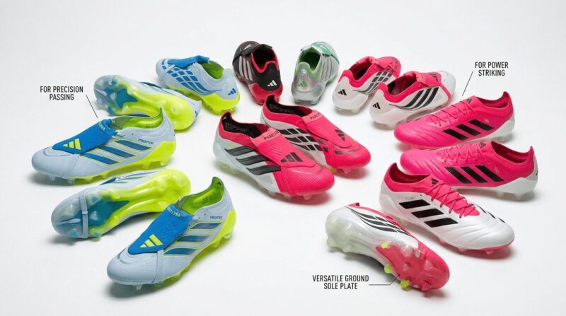 アディダスのスパイクがサークル状に並んでいる画像