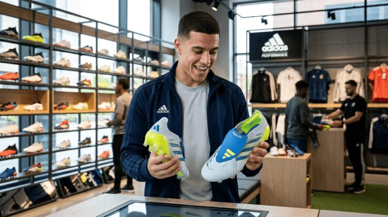 ショップでアディダスのプレデターシリーズを手に取る男性の画像