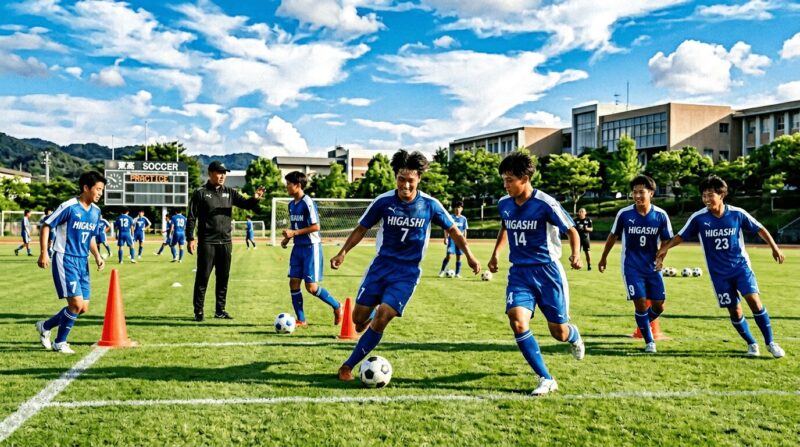 ナイキのスパイクを履いて部活の練習をしているサッカー部員たちの画像