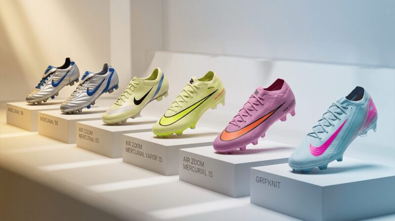 ナイキのマーキュリアルVaporシリーズや他のナイキのスパイクが並んでいる画像