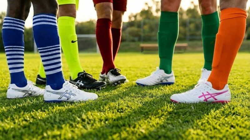 アシックスのスパイクを履いた選手が集まっている足元の画像