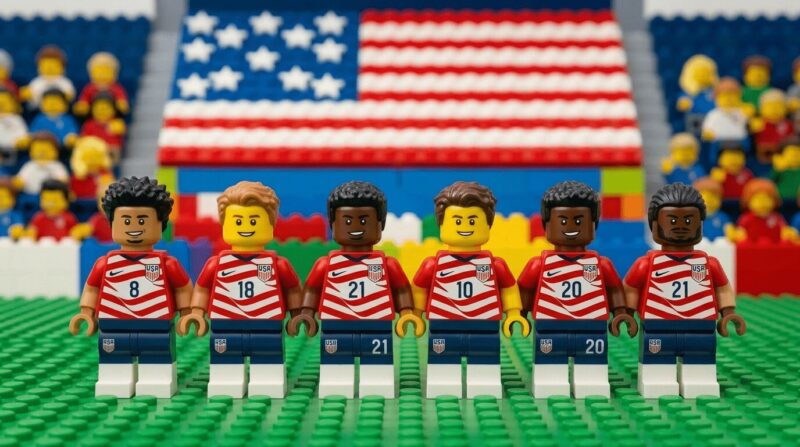 アメリカ代表ユニフォームを着たLEGOフィギュア６体の画像