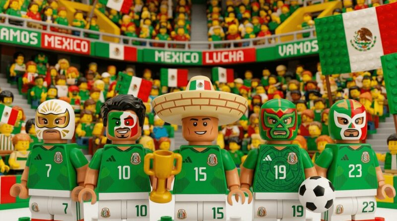 マスクマンや麦わら帽子を被ったメキシコをイメージした可愛いレゴ人形5体が並んでいる画像