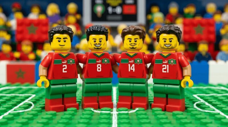 モロッコ代表のユニフォームを着たレゴフィギュア４体が並んでいる画像