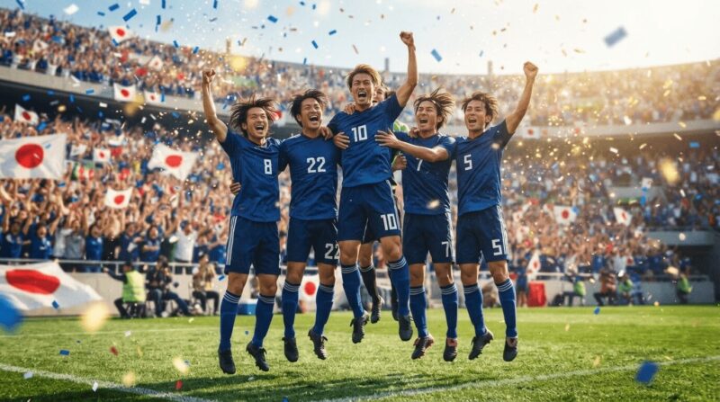 試合に勝利して喜ぶ選手たちの祝福シーン
