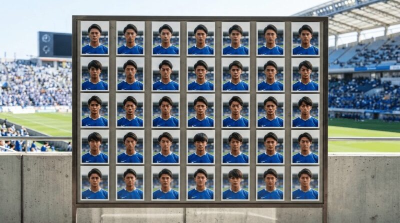 青ユニフォームの若手日本人選手たちのポートレート